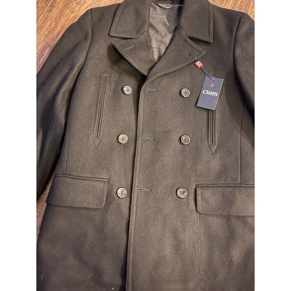 Chaps Men's Classic Double Breasted Overcoat Coat 36 Reg Black - Picture 5 of 10
